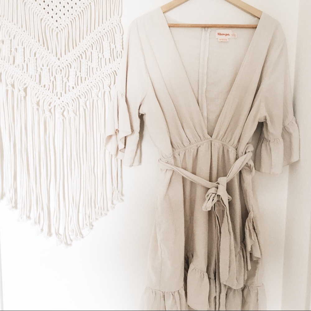 Showpo. • Cream Ruffle Mini Dress